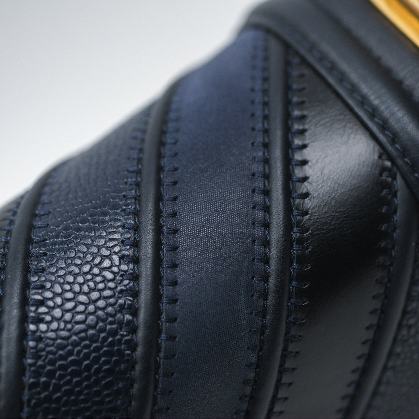 Chanel Medium Boy Chevron Navy Caviar/ Calfskin/ Suede Aged Gold Hardware