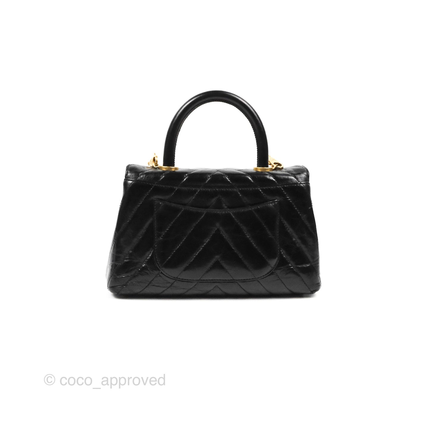 Chanel Chevron Small Coco Handle Black Shiny Aged Calfskin Aged Gold Hardware’s