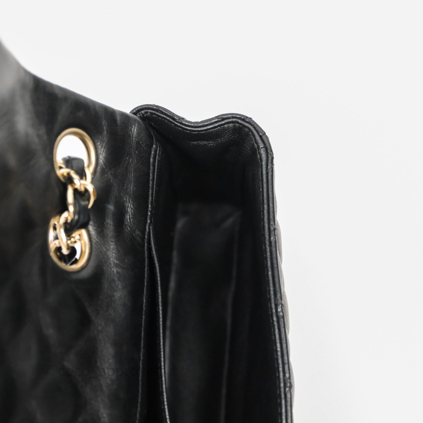 Chanel Quilted East West With Charm Flap Bag Lambskin Black Gold Hardware