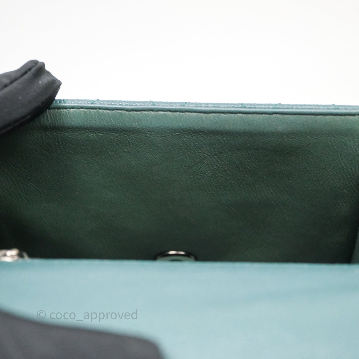 Chanel Quilted Mini Square Flap Dark Green Caviar Silver Hardware