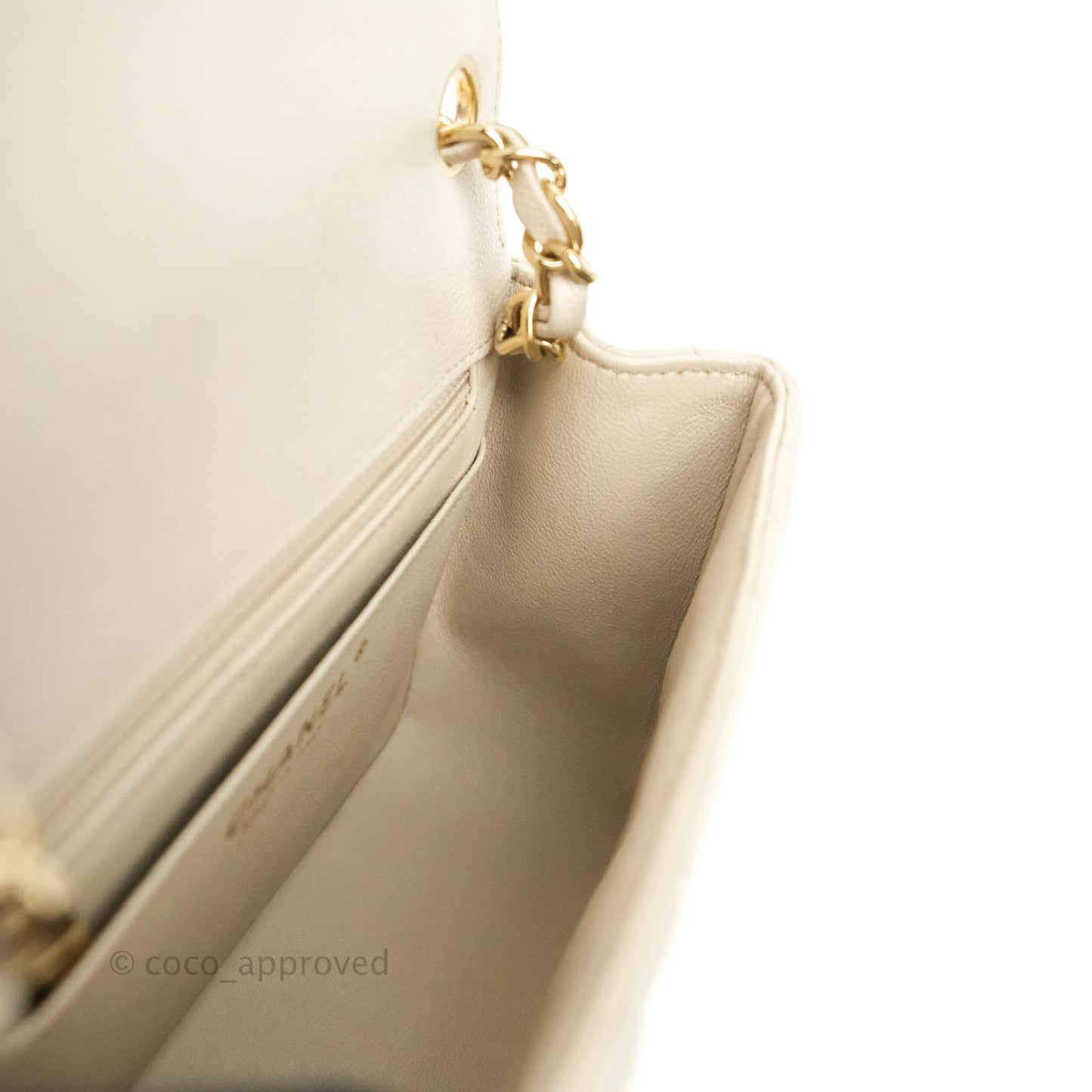 Chanel Mini Square Chevron Ivory Stone Caviar Gold Hardware 18B
