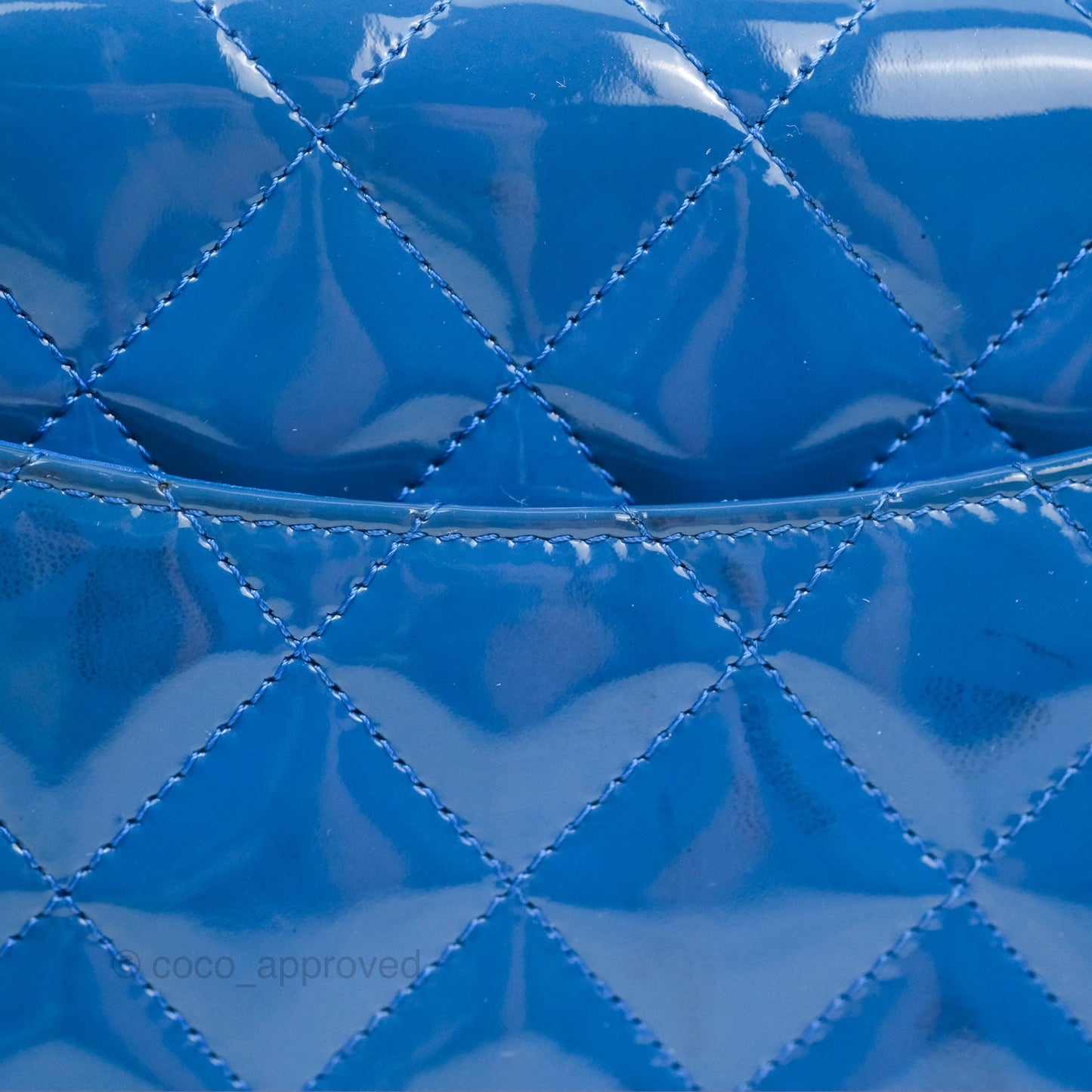 Chanel Quilted Classic Wallet on Chain WOC Blue Patent Silver Hardware