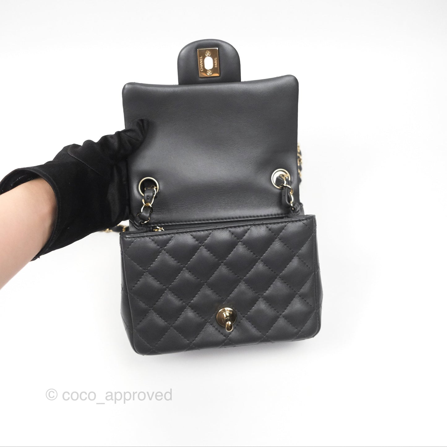 Chanel Mini Square Quilted Grey Lambskin Gold Hardware