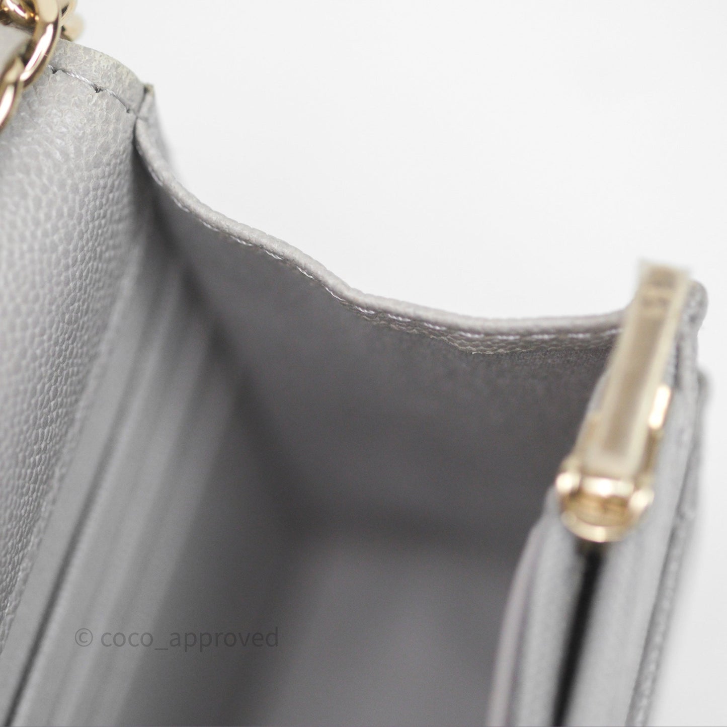 Chanel Classic Quilted Wallet on Chain WOC Grey Caviar Gold Hardware
