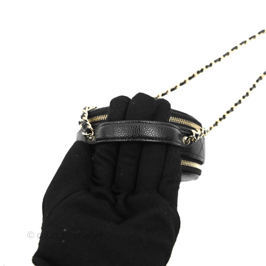 Chanel Mini Round Vanity Bag Handle With Care Black Caviar 22C