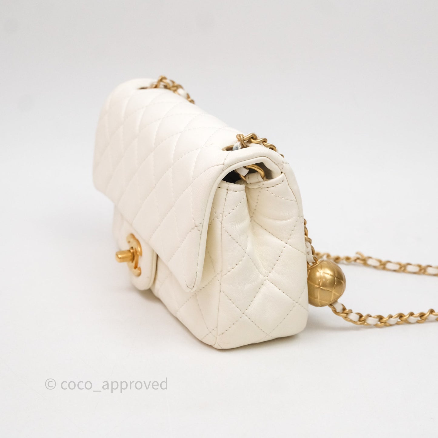 Chanel Mini Rectangular Pearl Crush White Lambskin Aged Gold Hardware