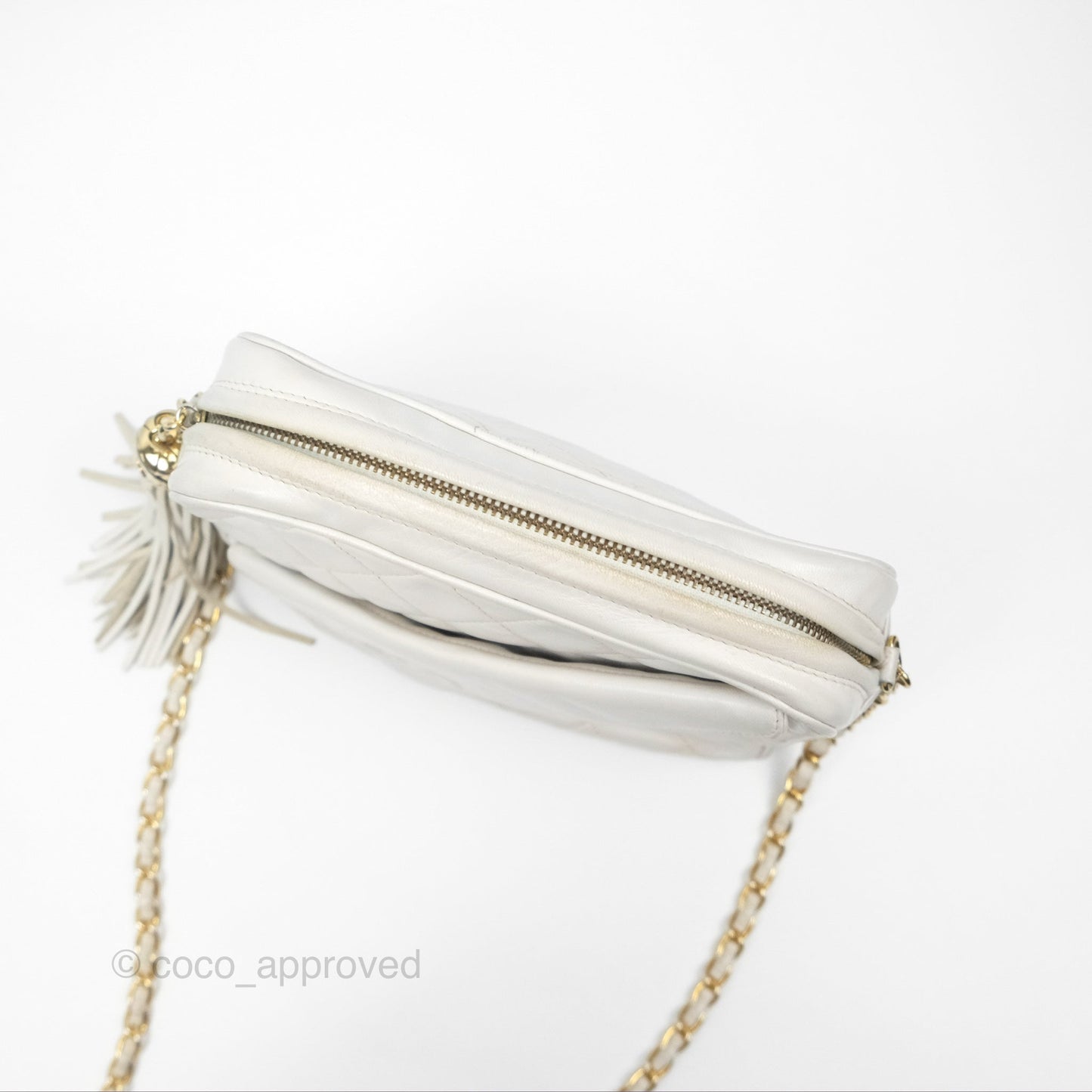Chanel Vintage Small Camera Bag White Lambskin Gold Hardware