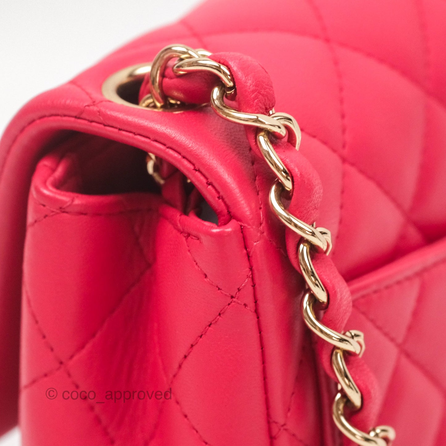Chanel Mini Square Quilted Red Lambskin Gold Hardware