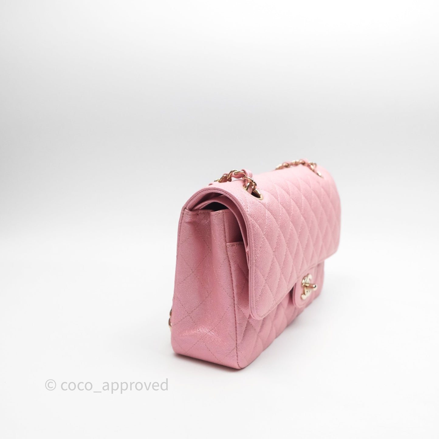 Chanel Quilted Classic M/L Medium Flap Iridescent Pink Caviar Gold Hardware 19S