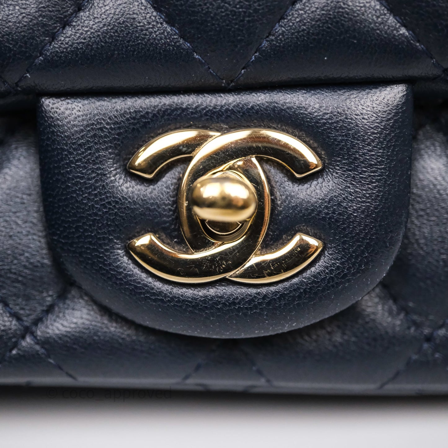 Chanel Mini Square Flap Quilted Navy Lambskin Gold Hardware