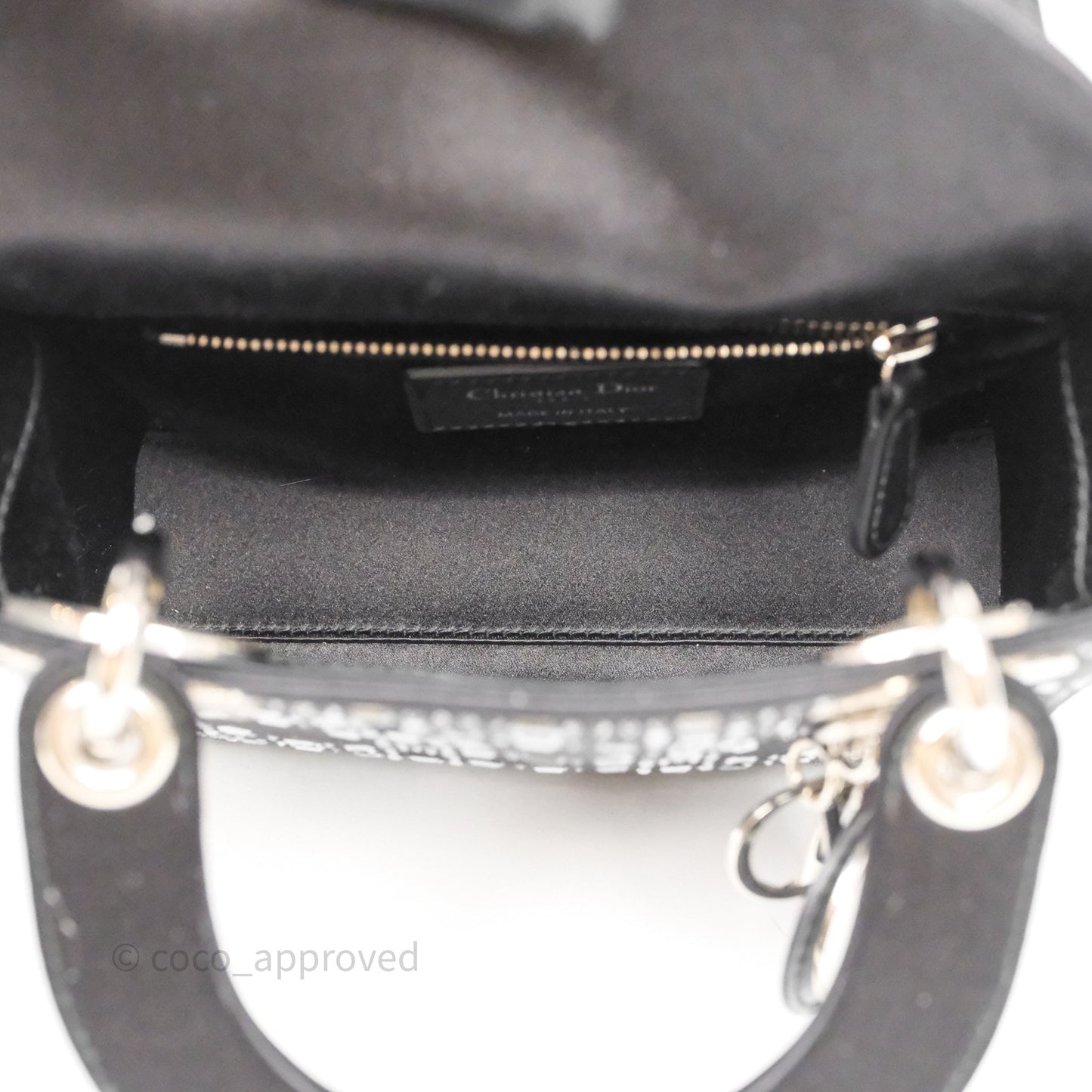 Christian Dior Mini Lady Dior Bag Black Strass Cannage Satin Silver Hardware