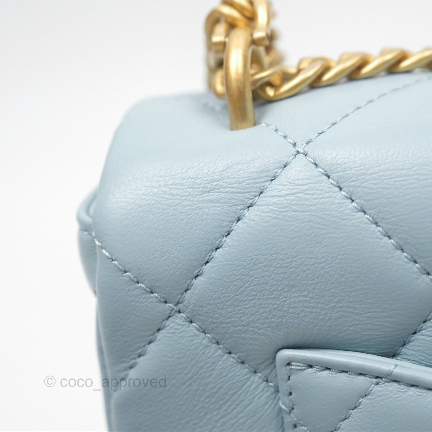 Chanel Quilted Enamel Pending CC Small Square Flap Baby Blue Lambskin 22P