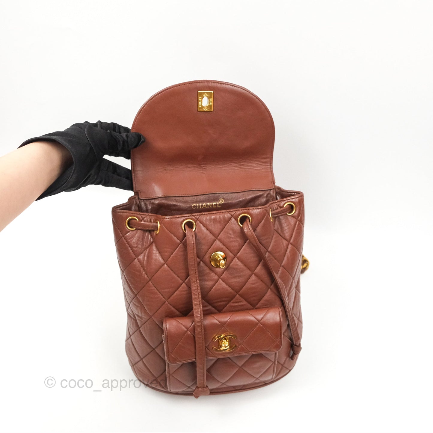 Chanel Vintage CC Duma Backpack Brown Lambskin 24K Gold Hardware
