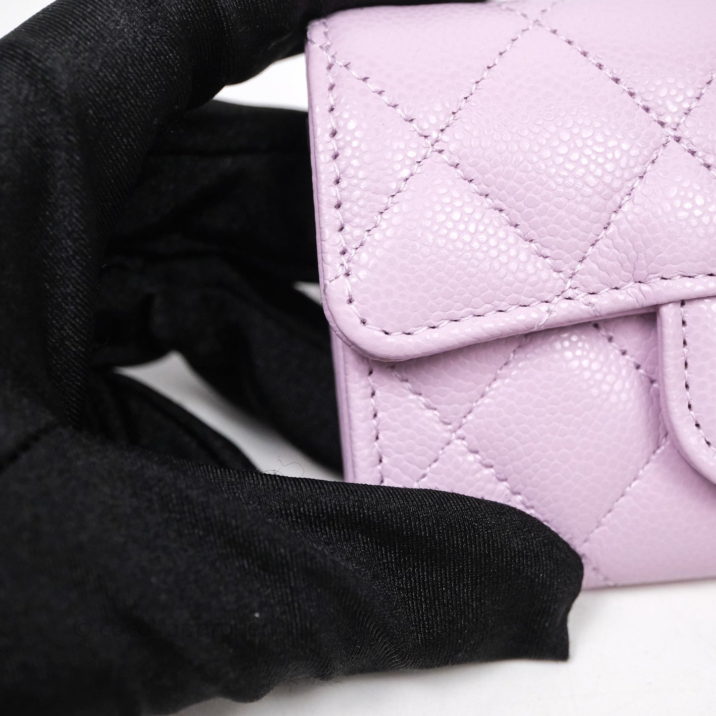 Chanel Quilted Flap Card Holder Purple Caviar Gold Hardware