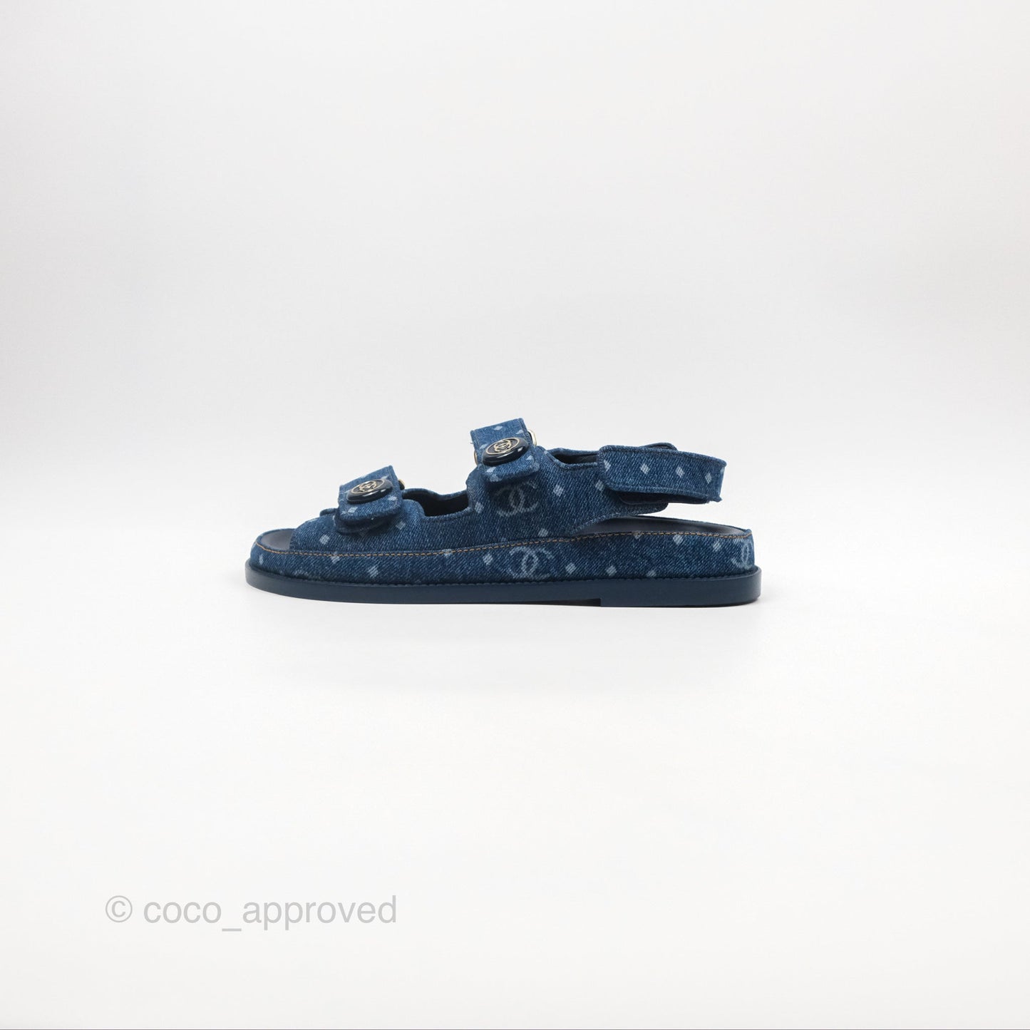 Chanel CC Dots Dad Sandals Denim Blue 23P Size 36.5