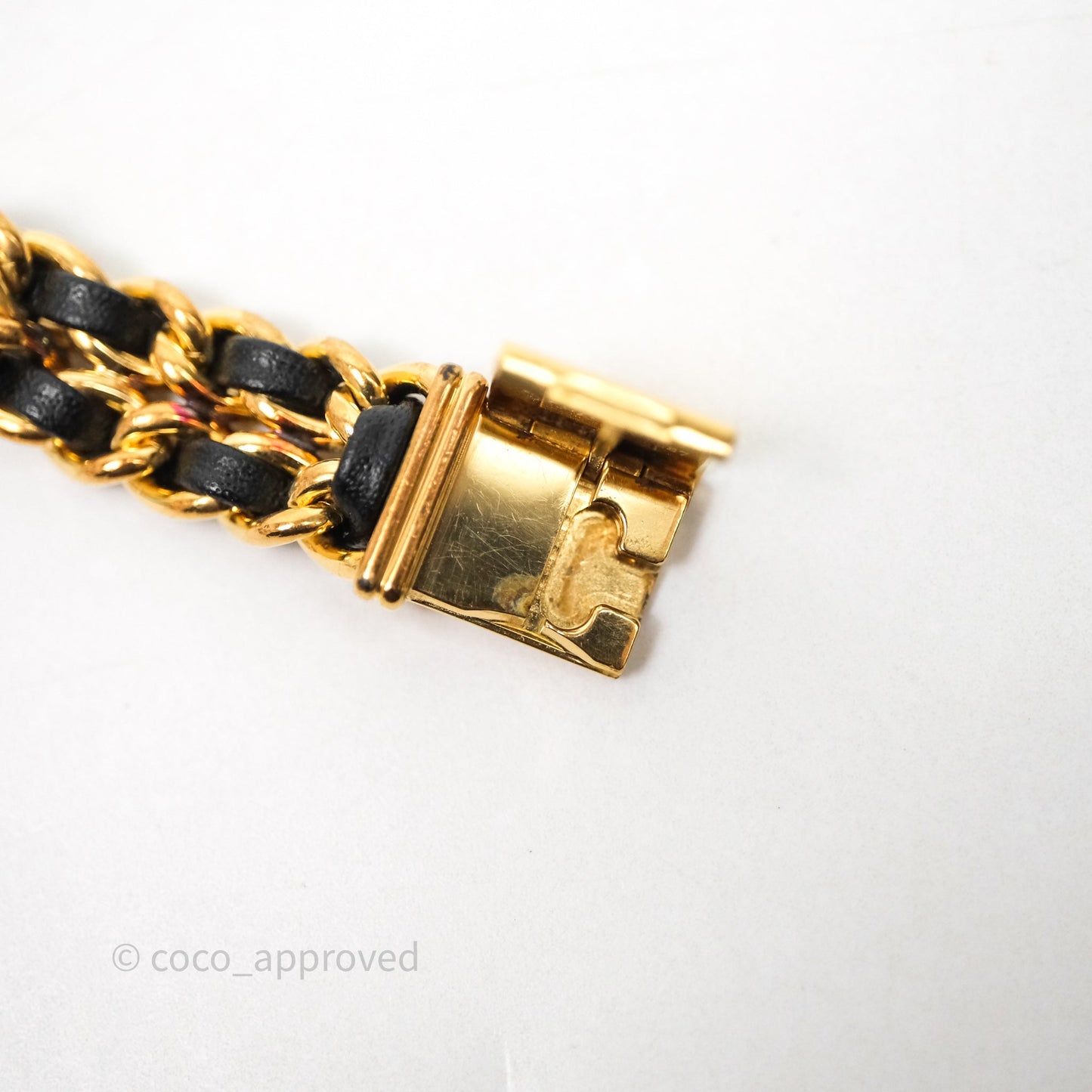 Chanel Vintage Première Watch Black Leather Gold Plated Size M