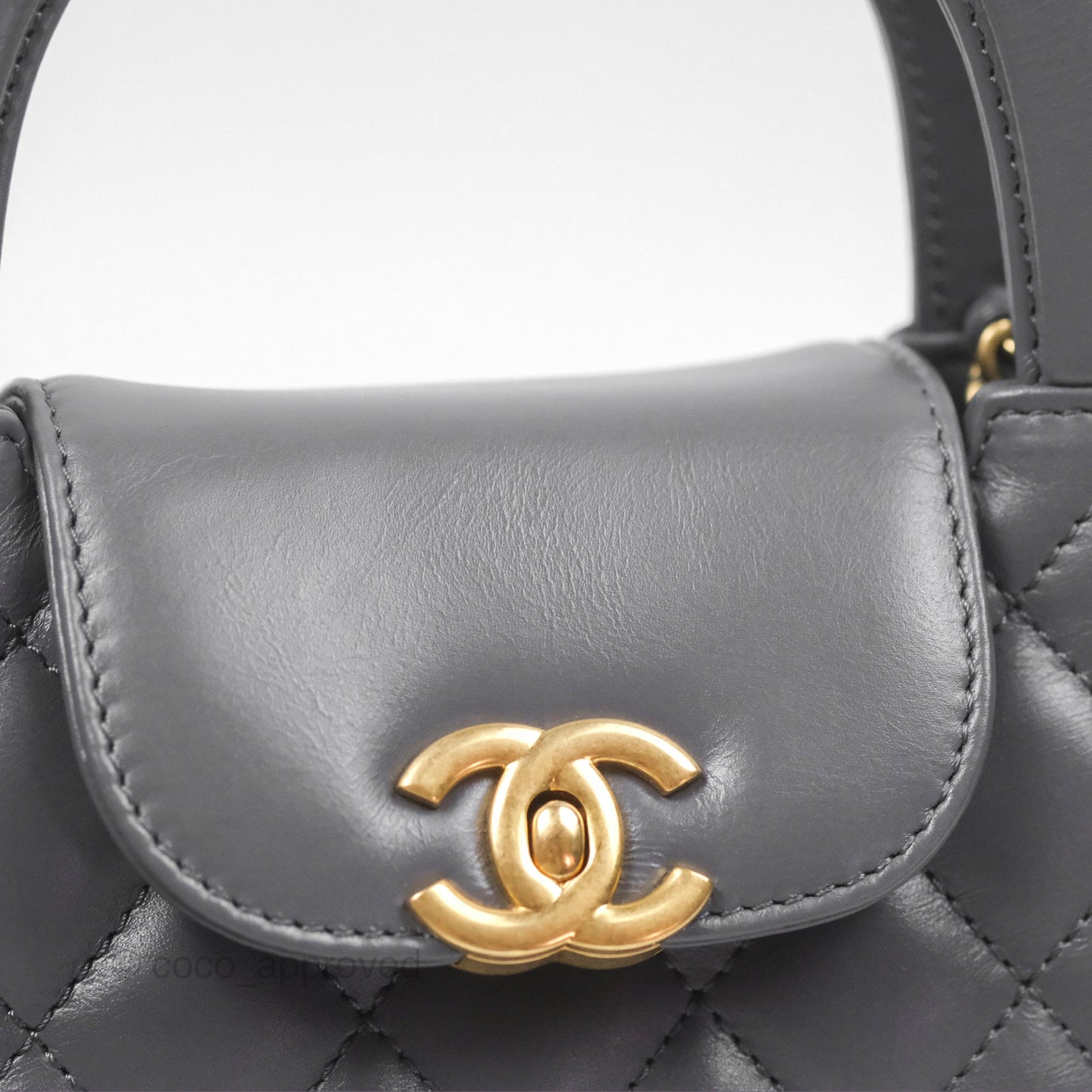 Chanel Kelly Bag Quilted Grey Shiny Calfskin Aged Gold Hardware