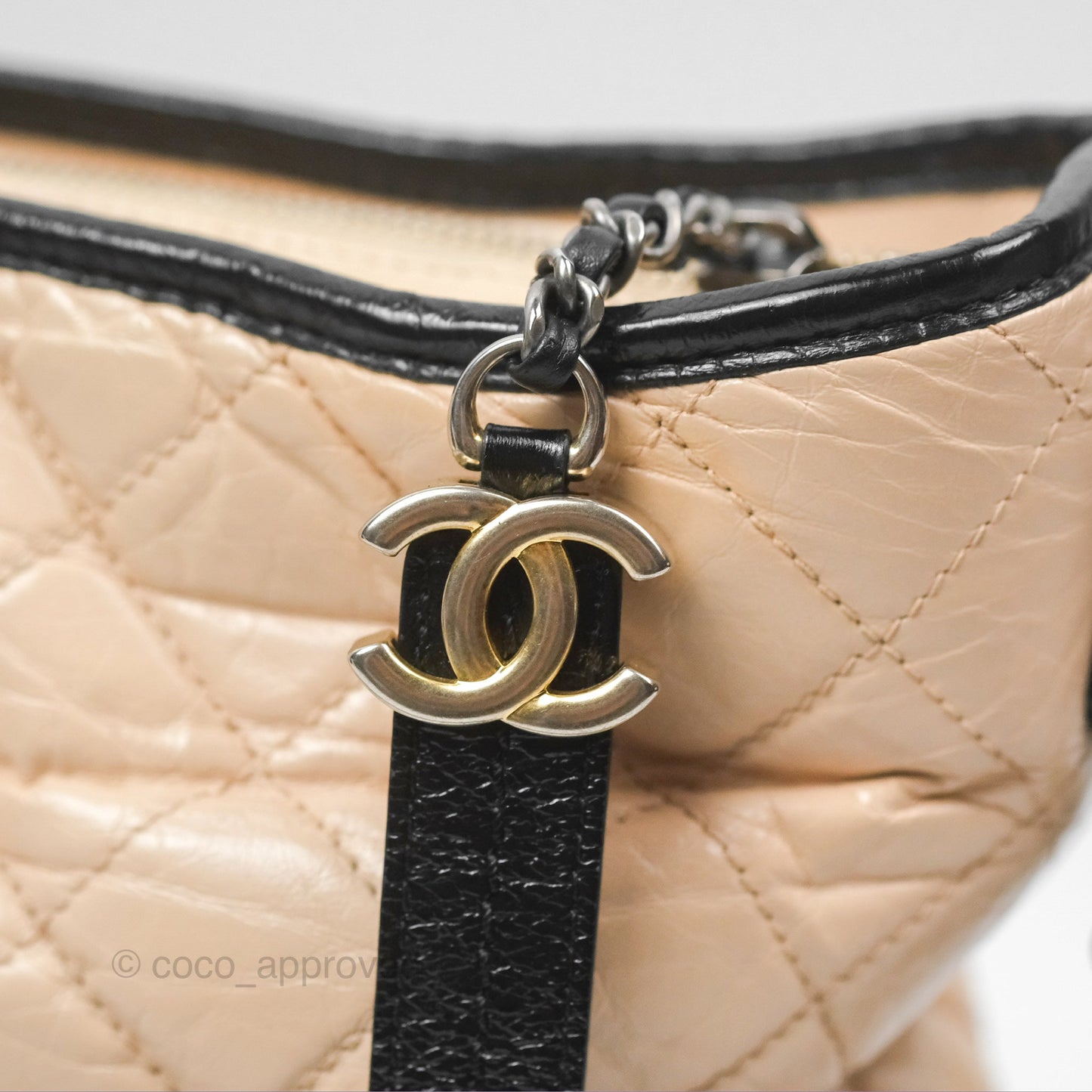 Chanel Large Gabrielle Hobo Black Beige Aged Calfskin Mixed Hardware