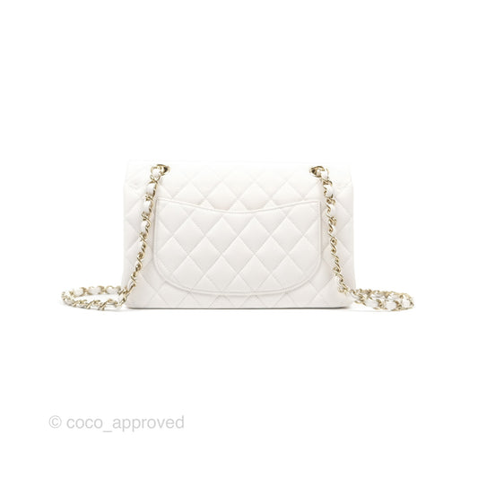 Chanel Small Classic Quilted Flap White Caviar Gold Hardware