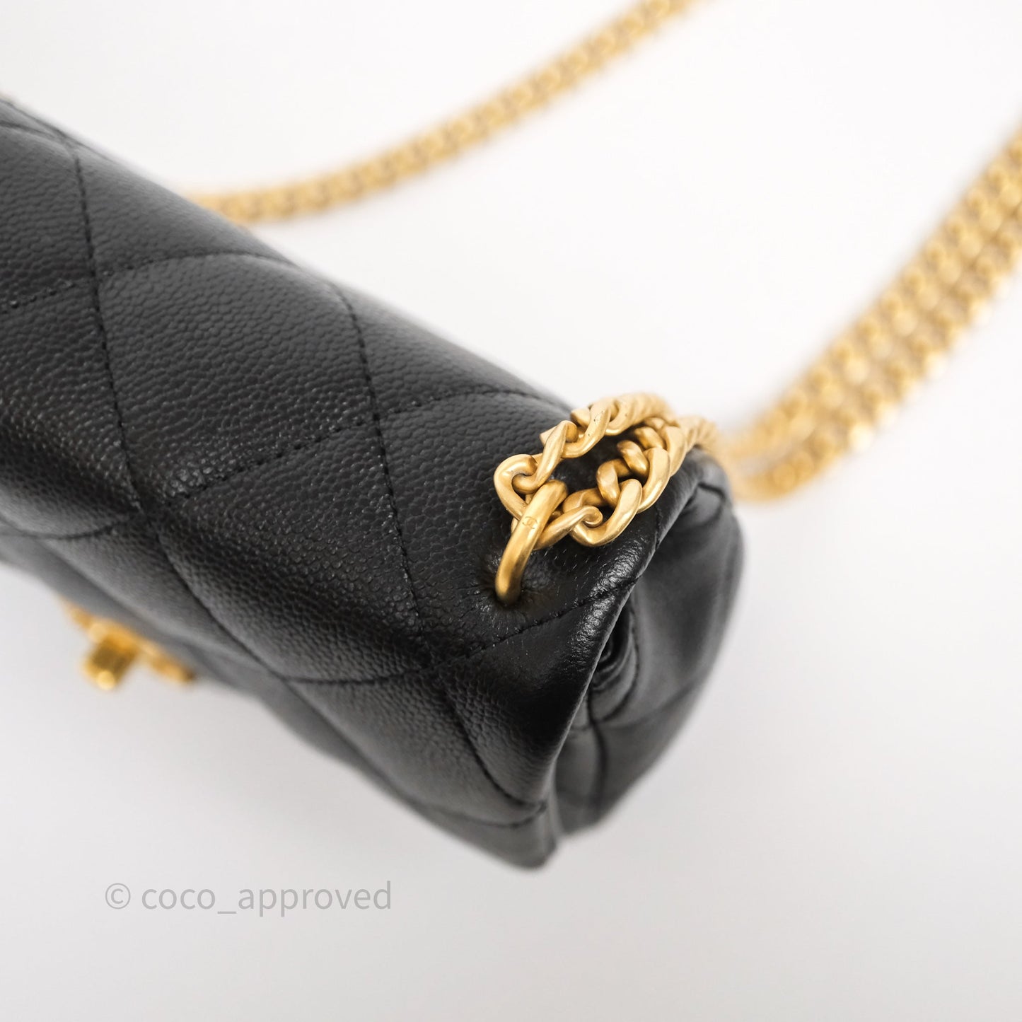Chanel Mini Flap Bag Heart Adjustable Chain Black Caviar Aged Gold Hardware