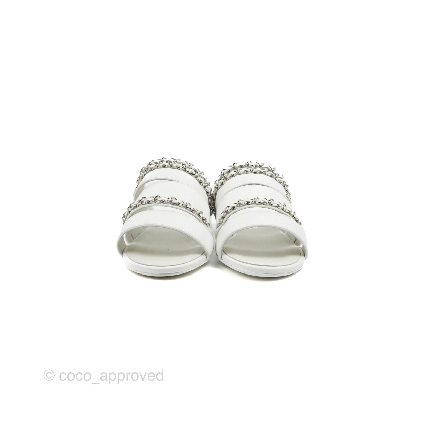 Chanel CC Chain Sandals White Silver Hardware Size 34.5