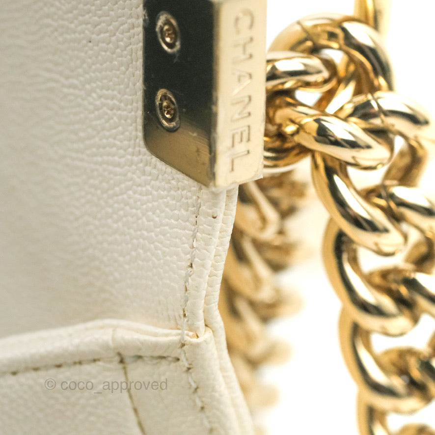 Chanel Small Boy White Caviar Gold Hardware
