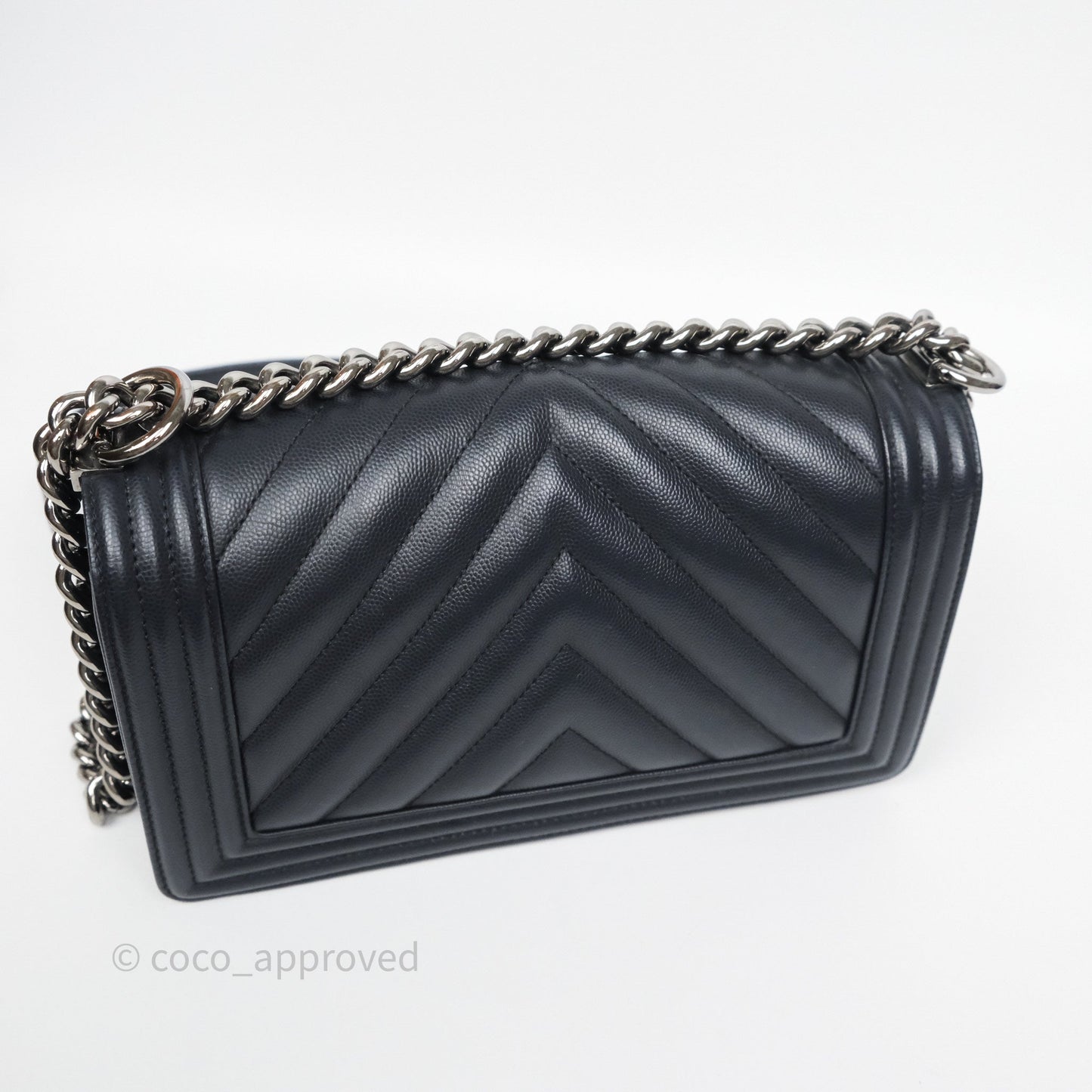 Chanel Medium Boy Chevron Dark Navy Caviar Silver Hardware