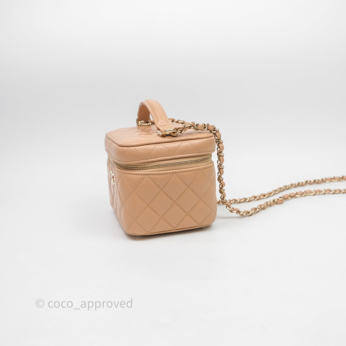 Chanel Top Handle Vanity With Chain Beige Lambskin Aged Gold Hardware