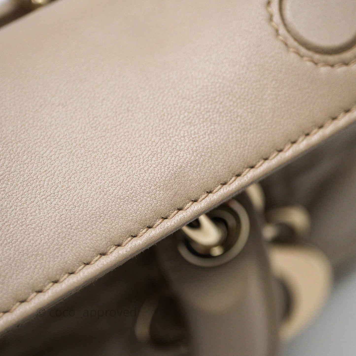 Christian Dior Small Lady D-Joy Powder Beige Cannage Lambskin Gold Hardware