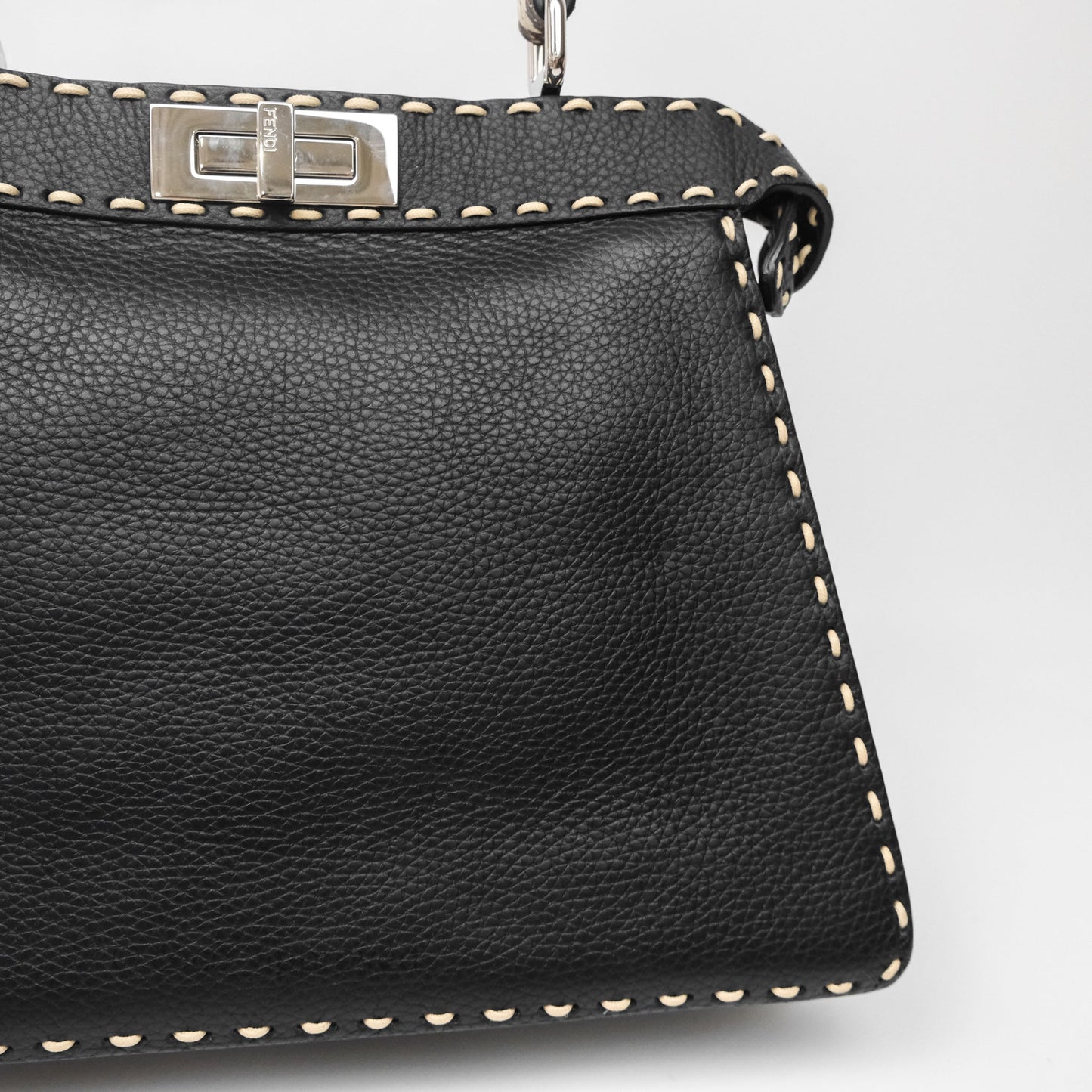 Fendi Peekaboo ISeeU Python Handle Handbag Black Calfskin Silver Hardware