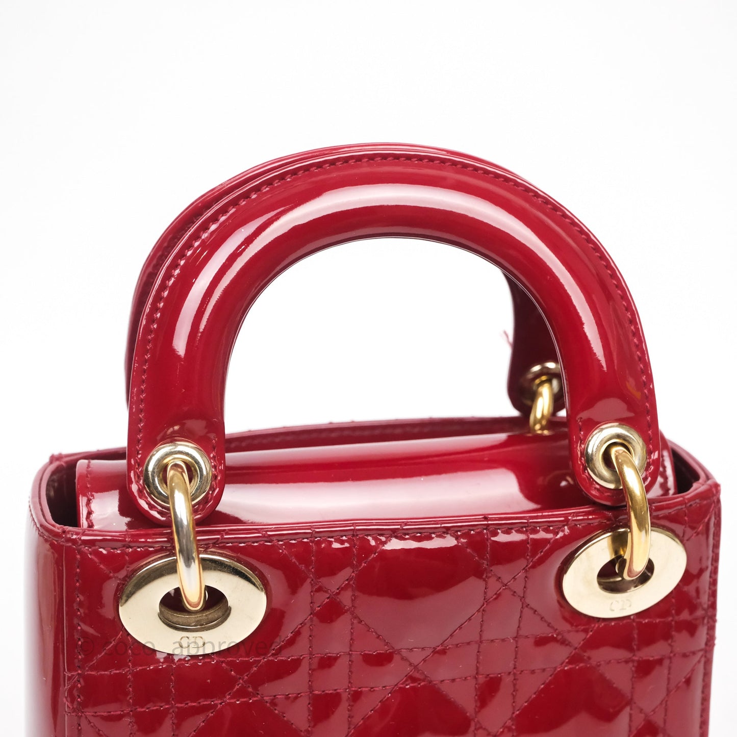 Christian Dior Mini Lady Dior Bag Red Patent Gold Hardware