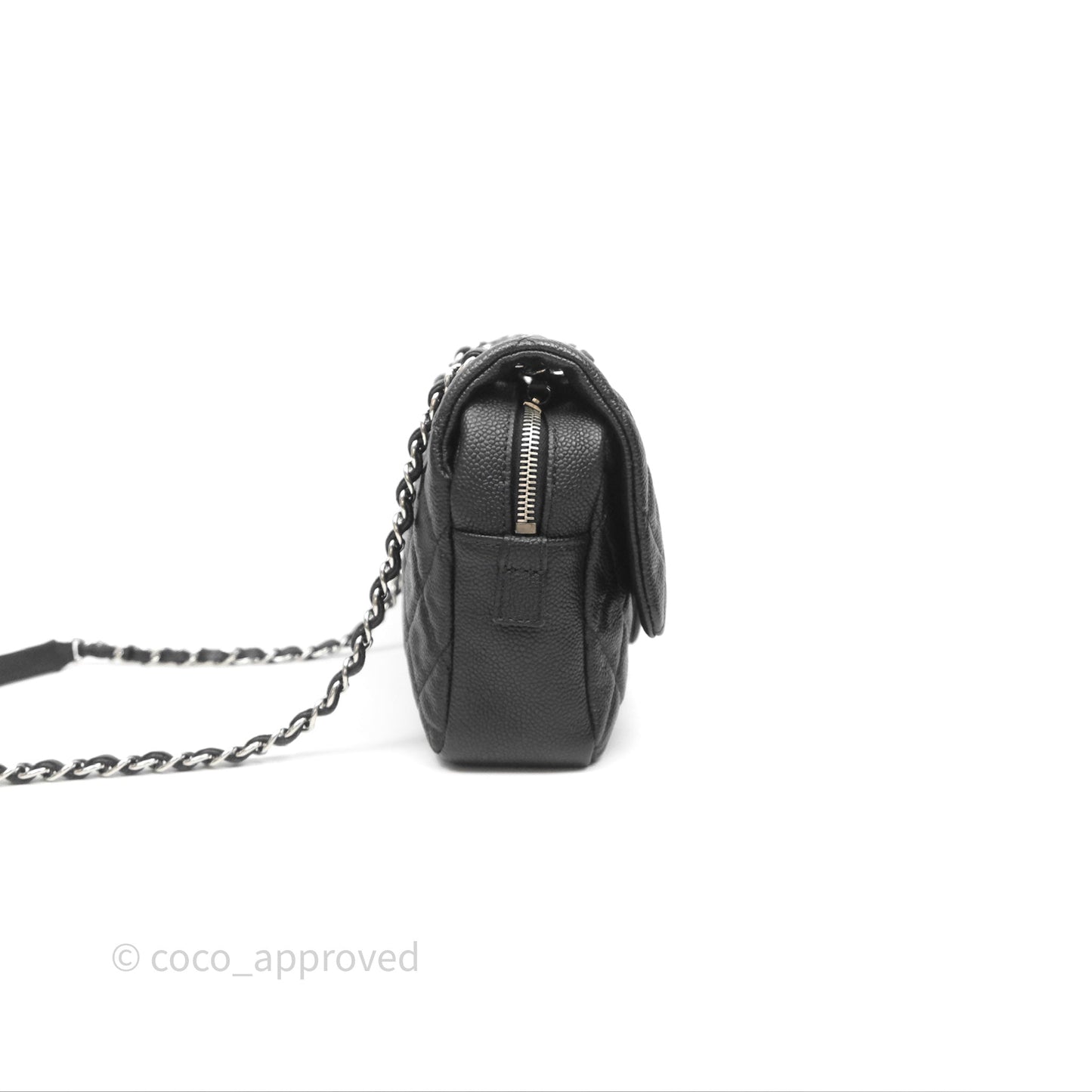 Chanel Quilted Easy Flap Bag Black Caviar Silver Hardware