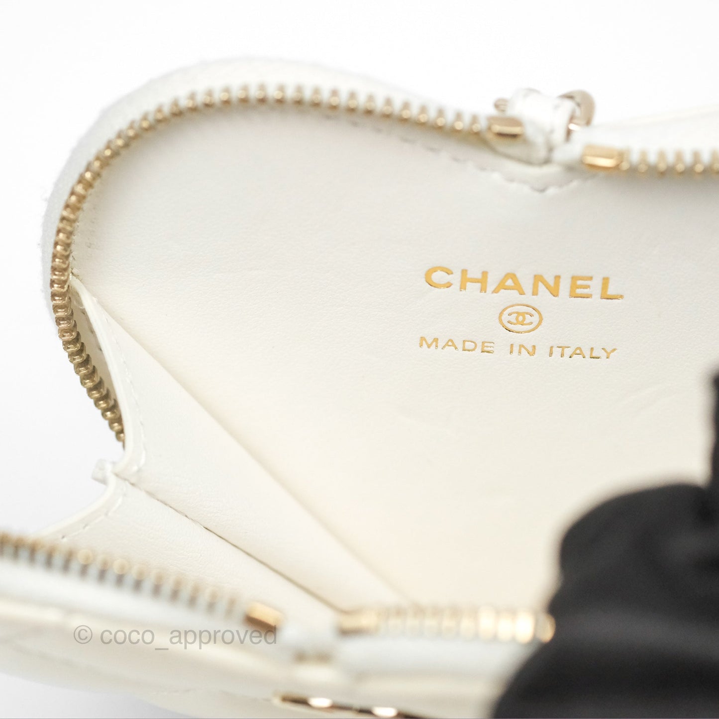 Chanel Heart Clutch with Chain with Coin Purse Black White Patent