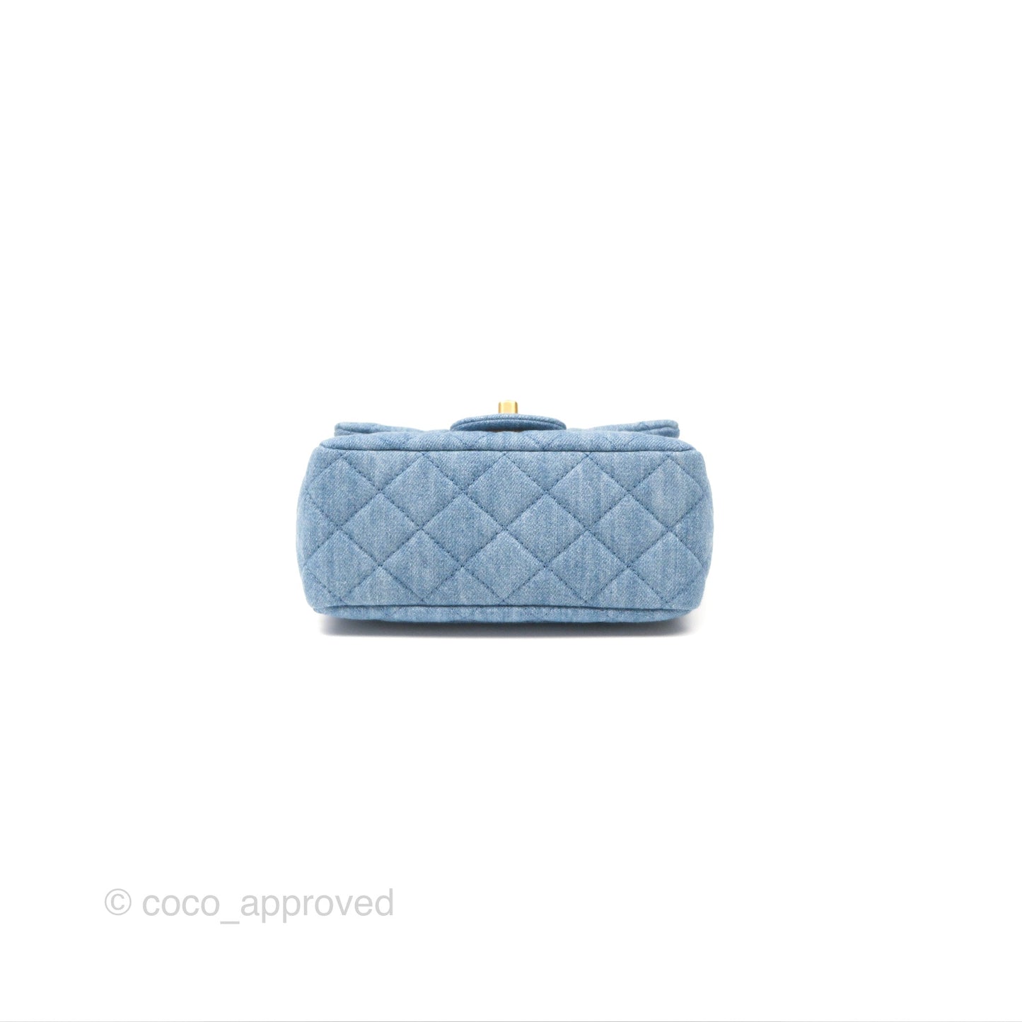 Chanel Mini Square Pearl Crush Quilted Denim Aged Gold Hardware