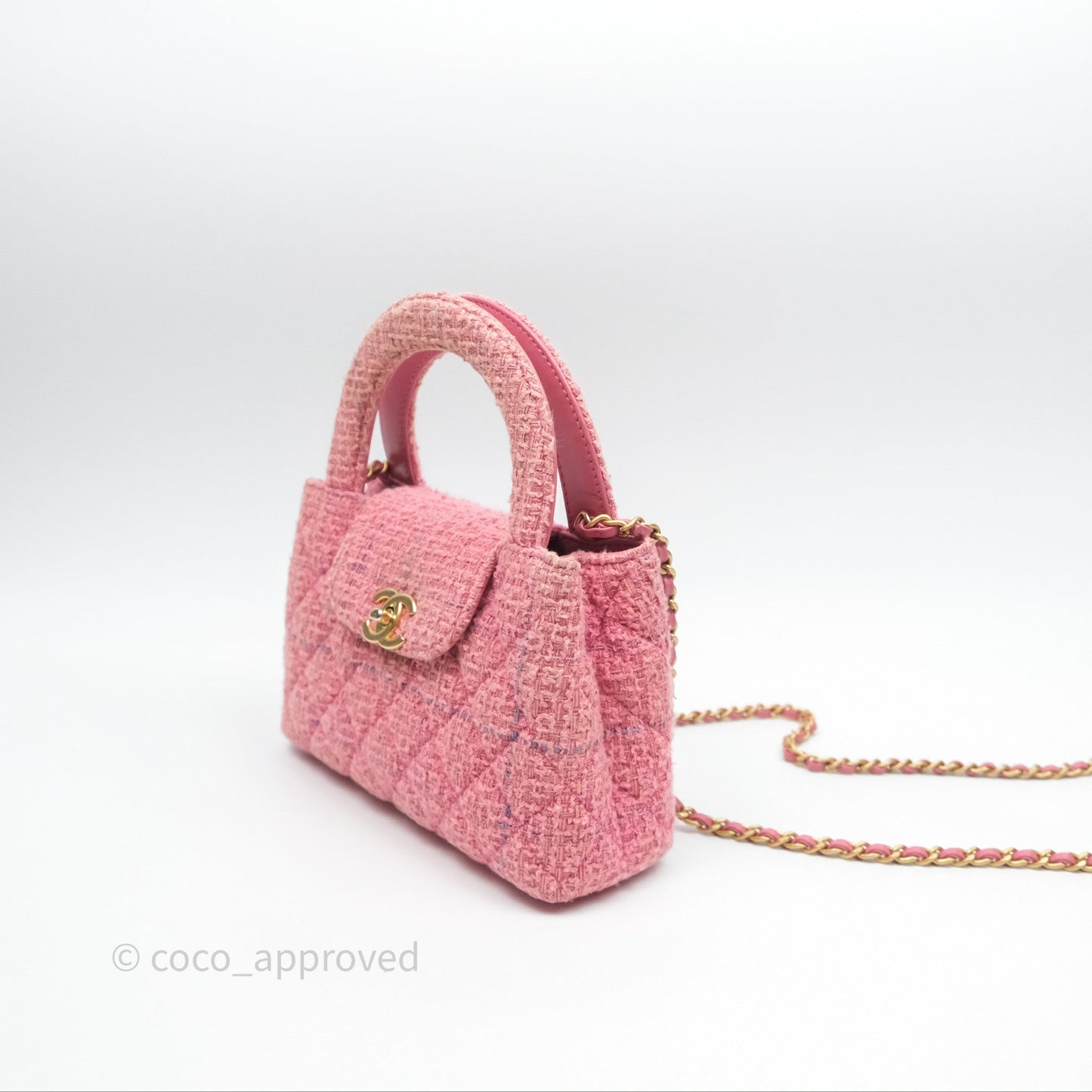 Chanel Kelly Bag Pink Tweed Aged Gold Hardware