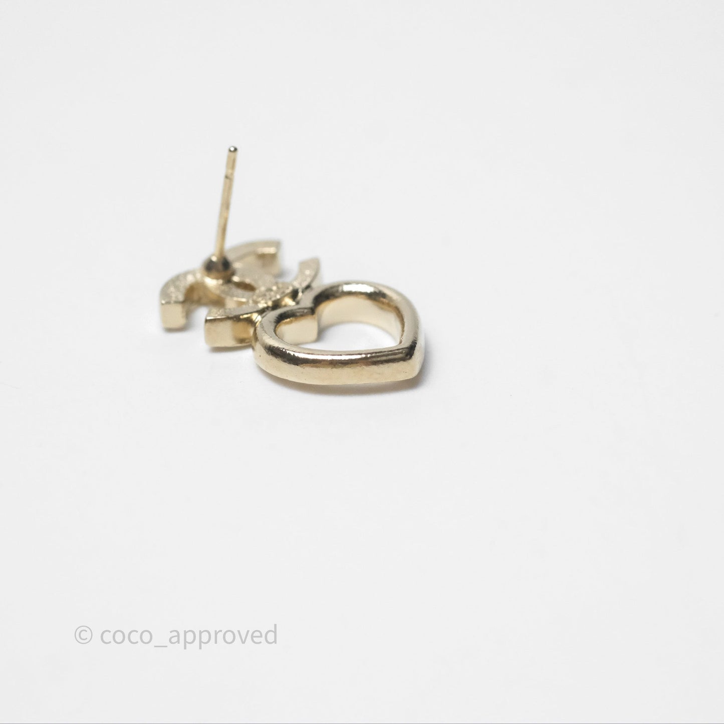 Chanel Crystal CC Heart Earrings Gold Tone 23B
