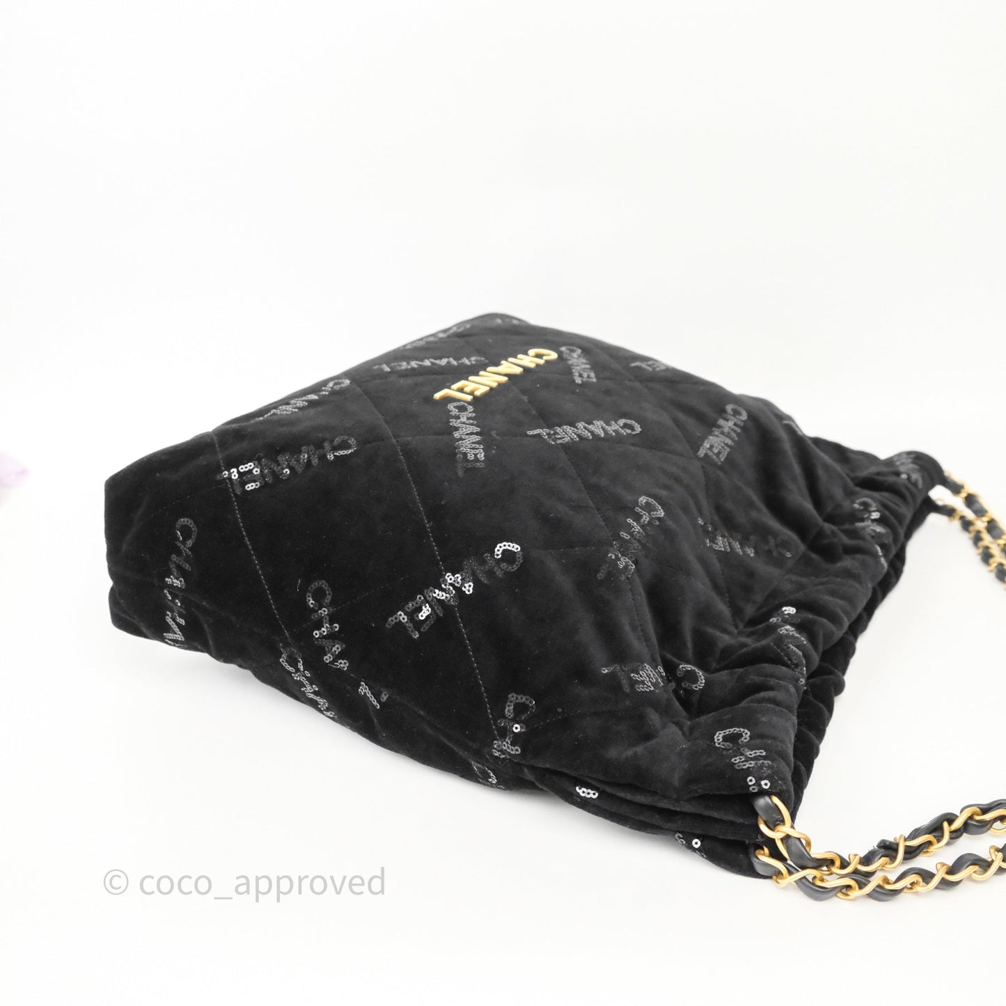 Chanel 22 Medium Sequins Logo Black Velvet