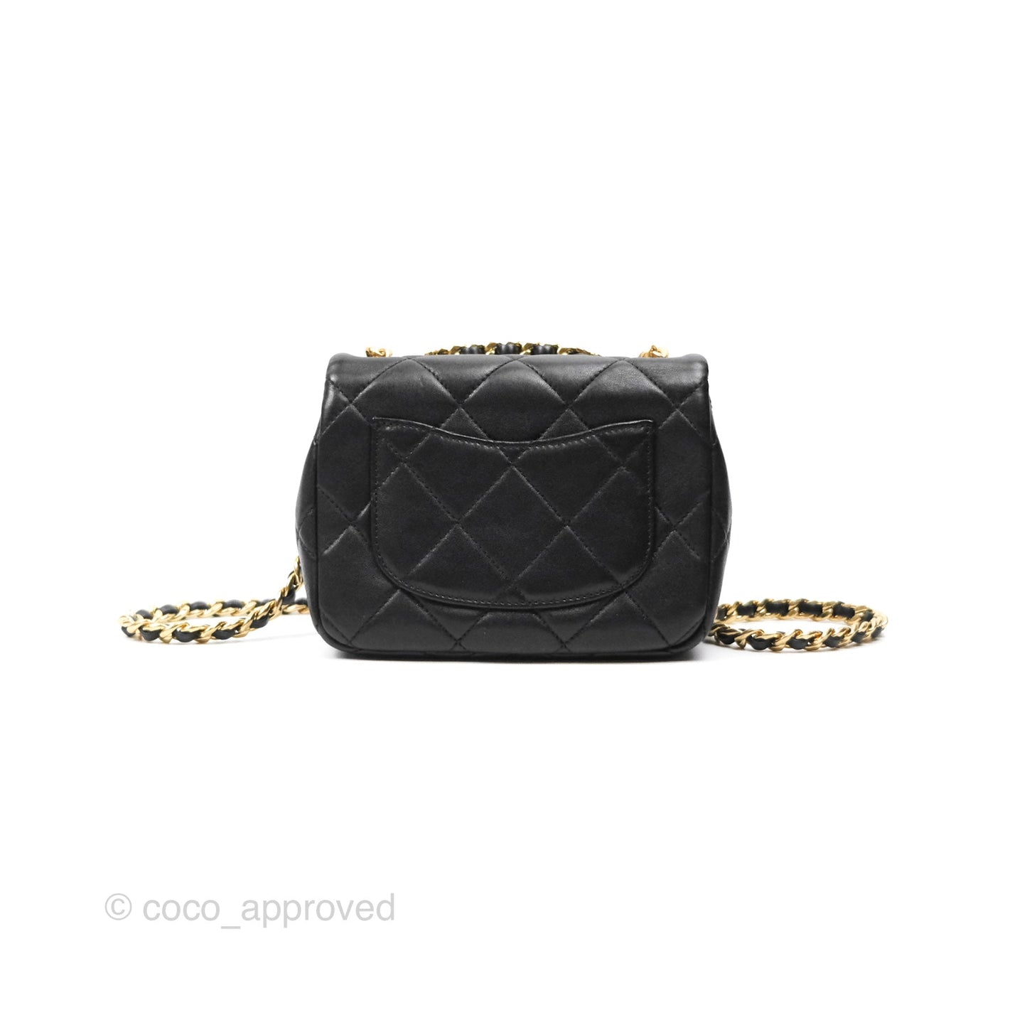 Chanel Mini Top Handle Flap Black Lambskin Aged Gold Hardware 23C