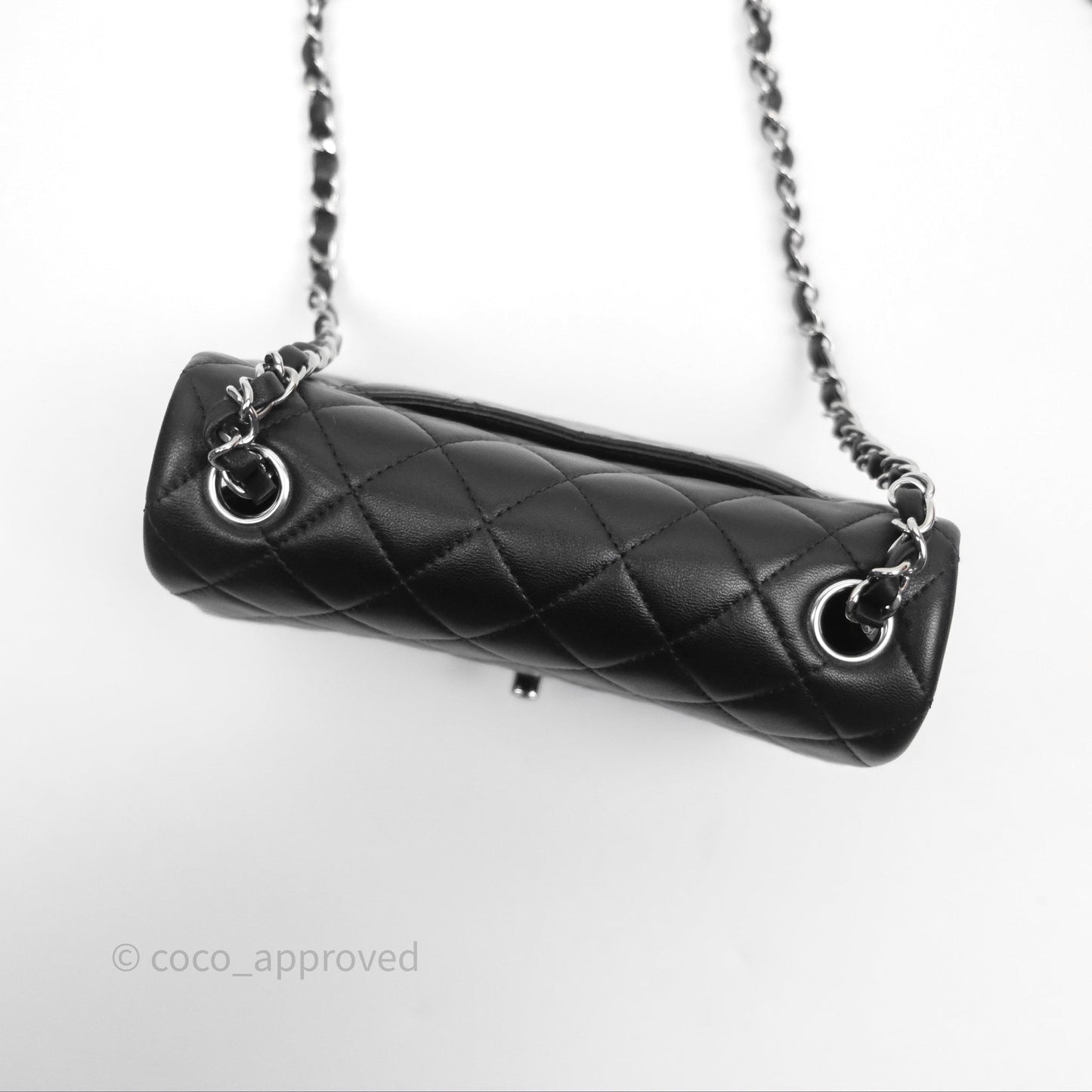 Chanel Quilted Mini Rectangular Flap Black Lambskin Silver Hardware