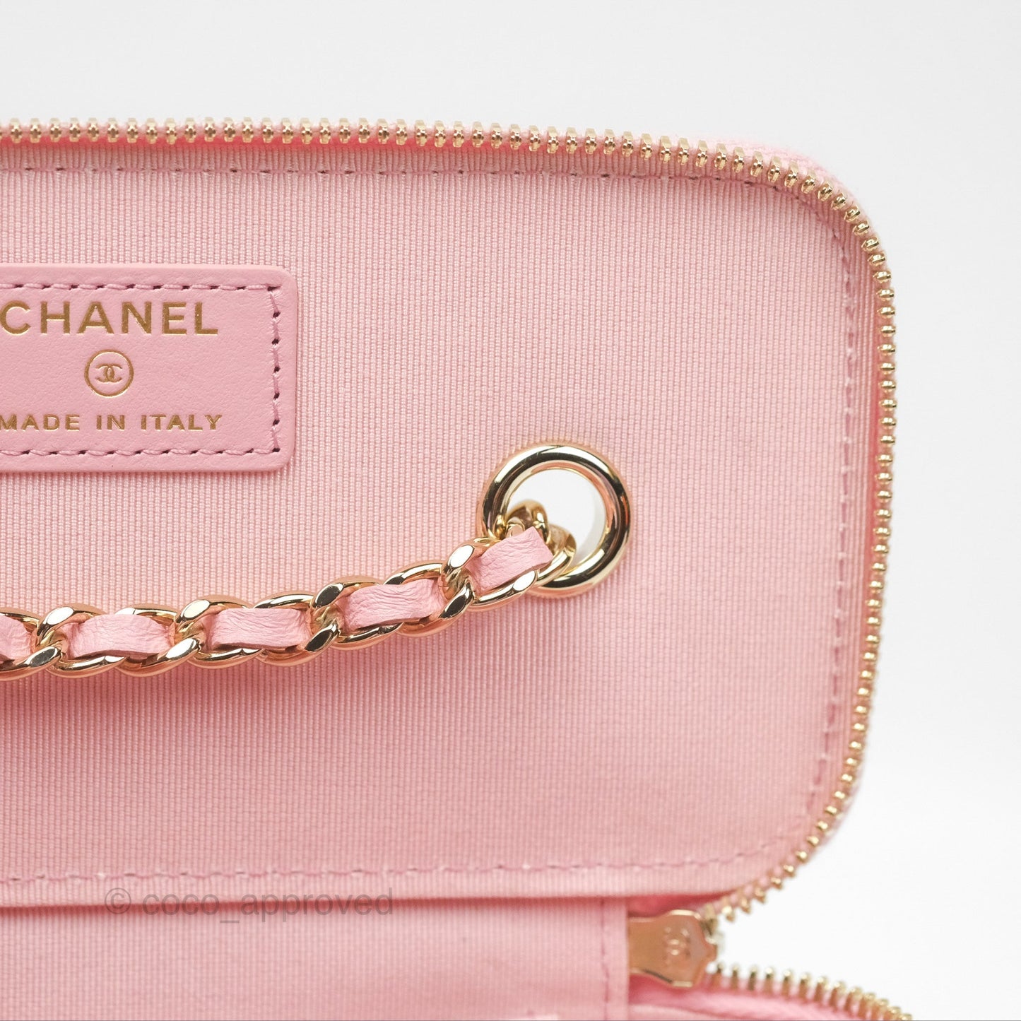 Chanel Vanity with Chain Camellia Embossed Pink Lambskin Gold Hardware