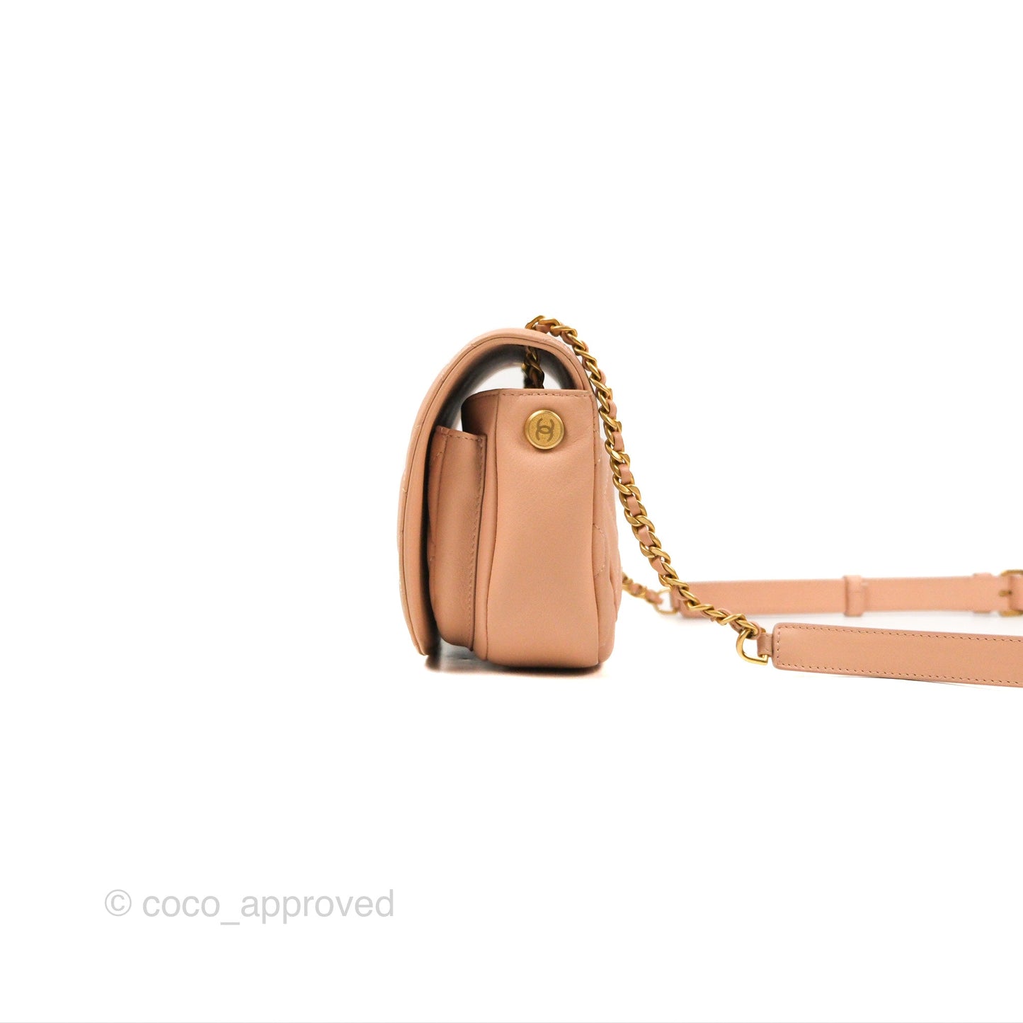 Chanel Messenger Bag Beige Pink Calfskin Aged Gold Hardware