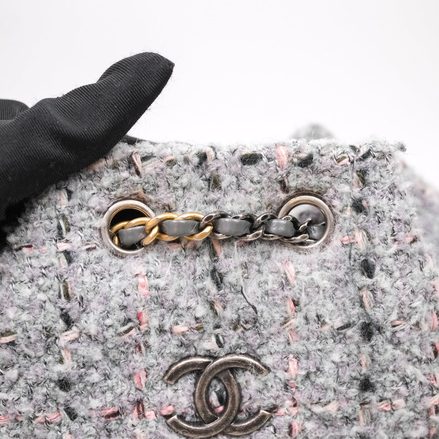 Chanel Gabrielle Small Backpack Grey Tweed Aged Calfskin