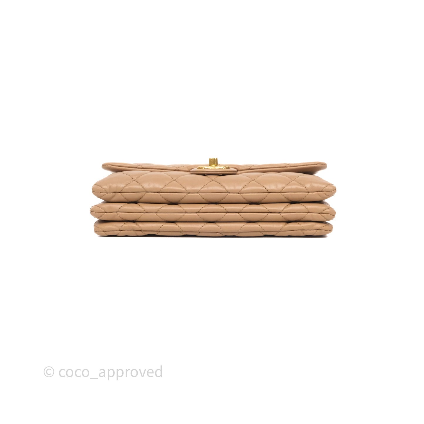 Chanel Medium All Slide Adjustable Chain Flap Bag Beige Lambskin Aged Gold Hardware