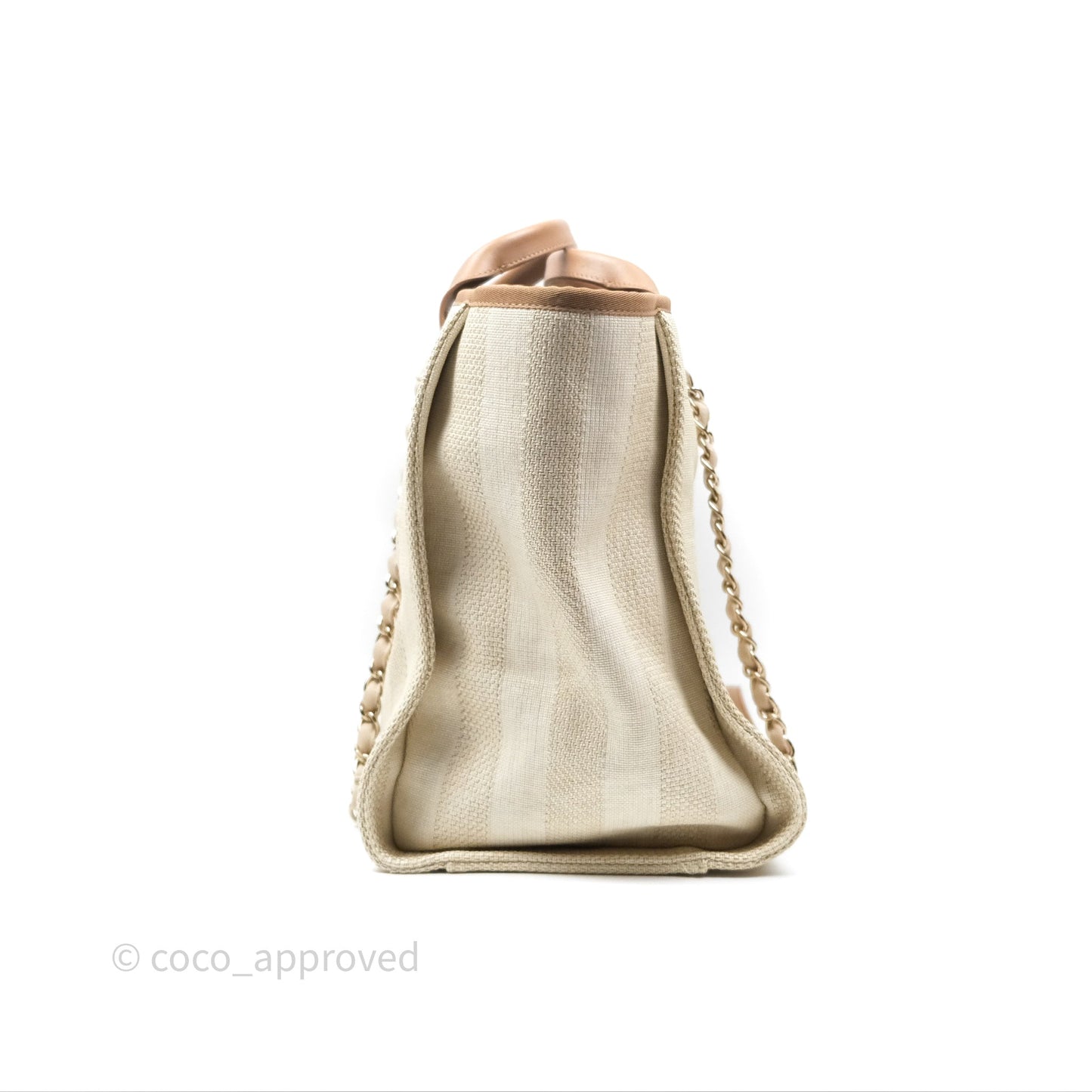 Chanel Large Deauville Beige Brown Tweed Gold Hardware