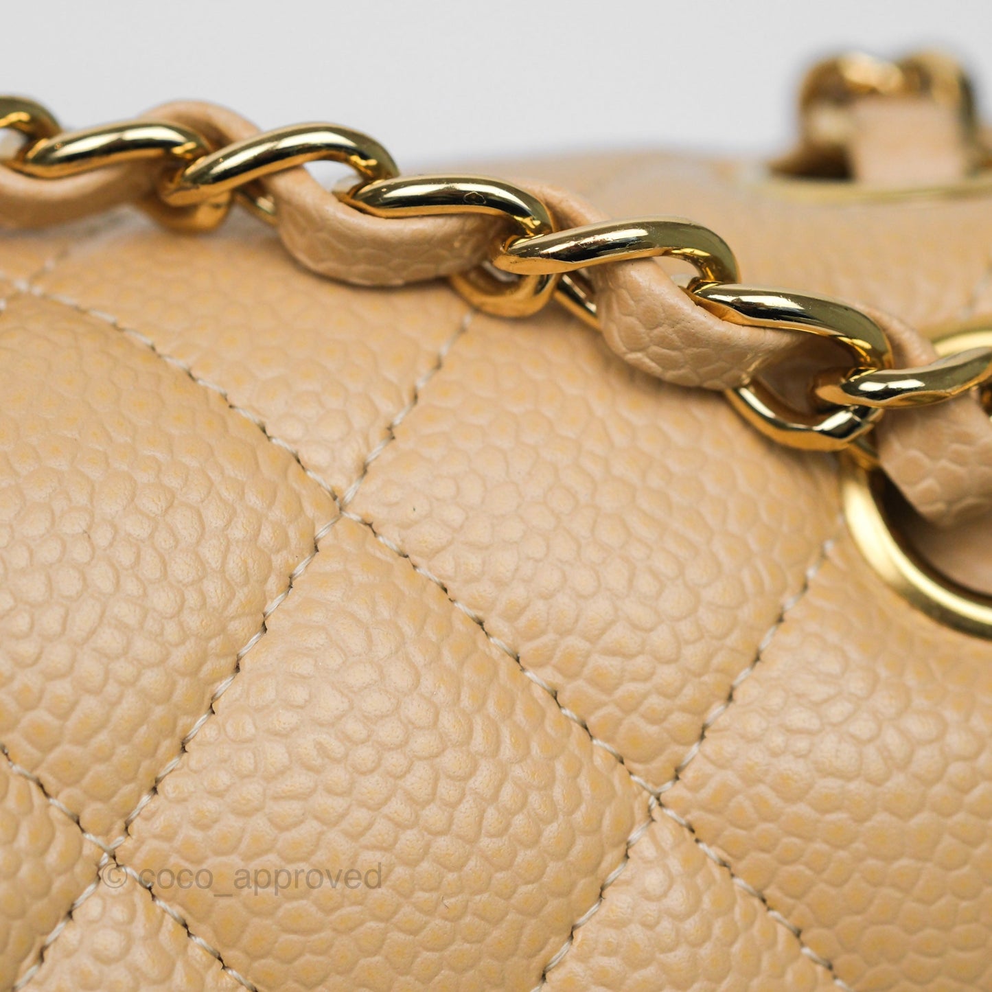 Chanel M/L Medium Classic Flap Quilted Beige Caviar Gold Hardware