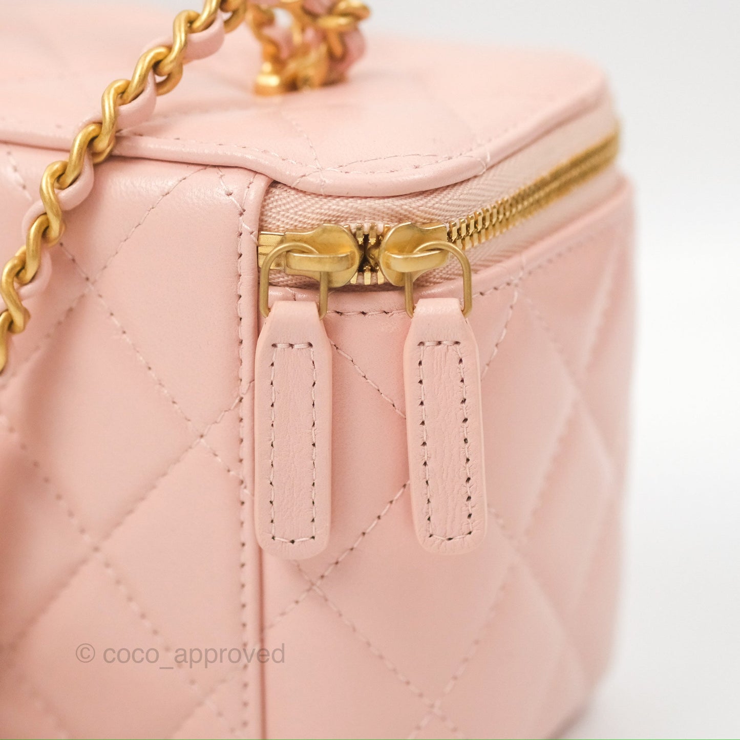 Chanel Vanity Rectangular Top Handle Pink Lambskin Gold Hardware