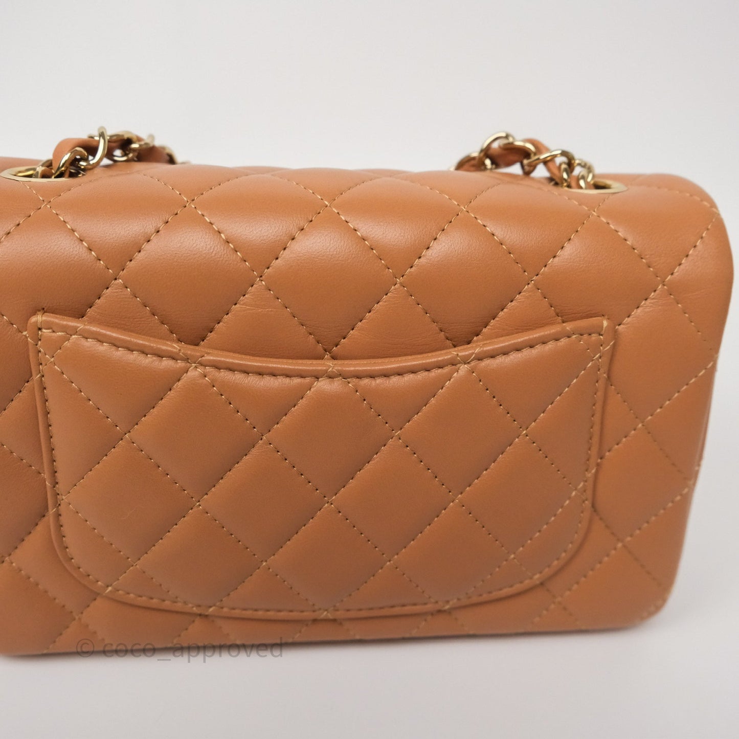 Chanel Mini Rectangular Flap Quilted Caramel Beige Lambskin Gold Hardware