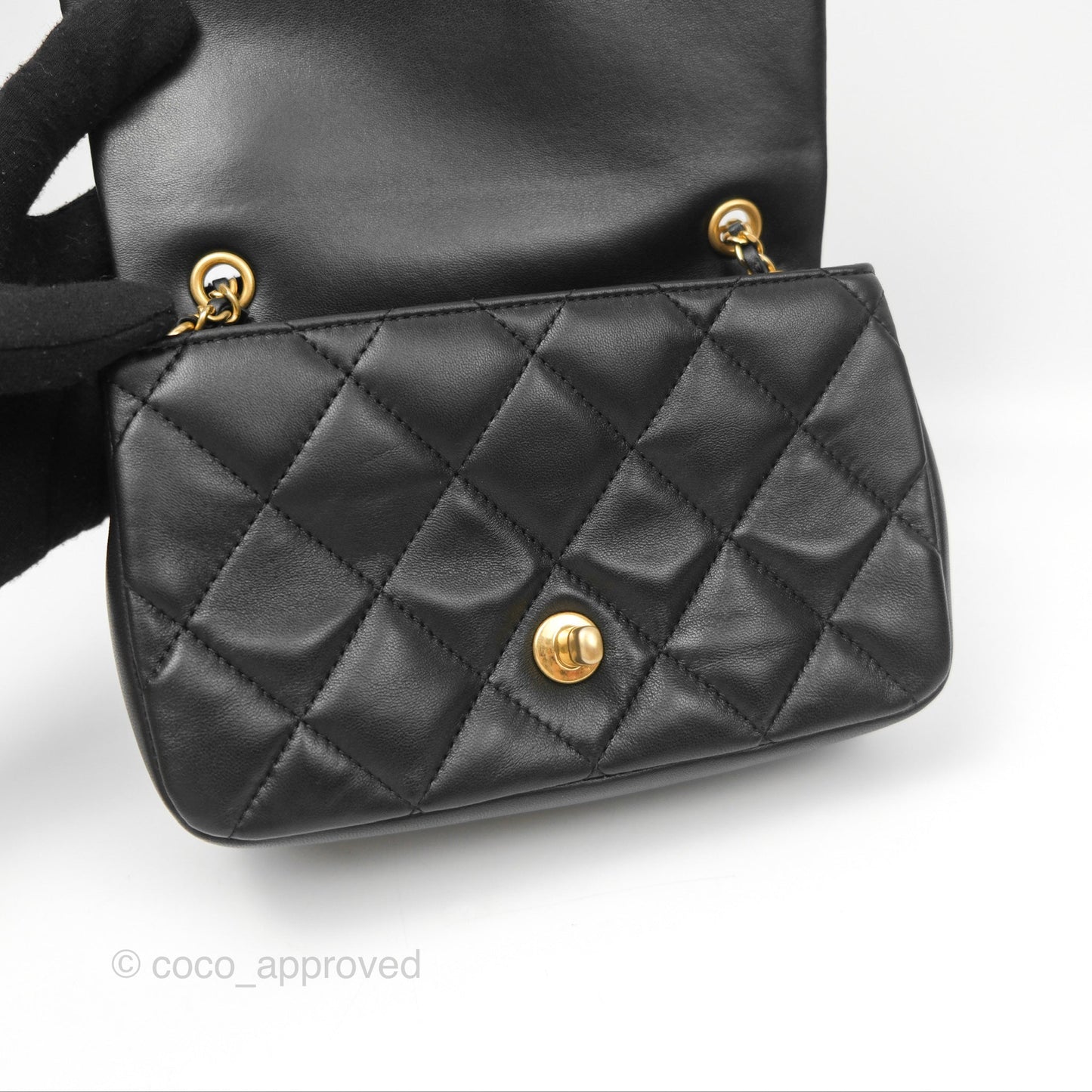 Chanel Mini Flap Bag With Heart CC Charm Black Lambskin Aged Gold Hardware