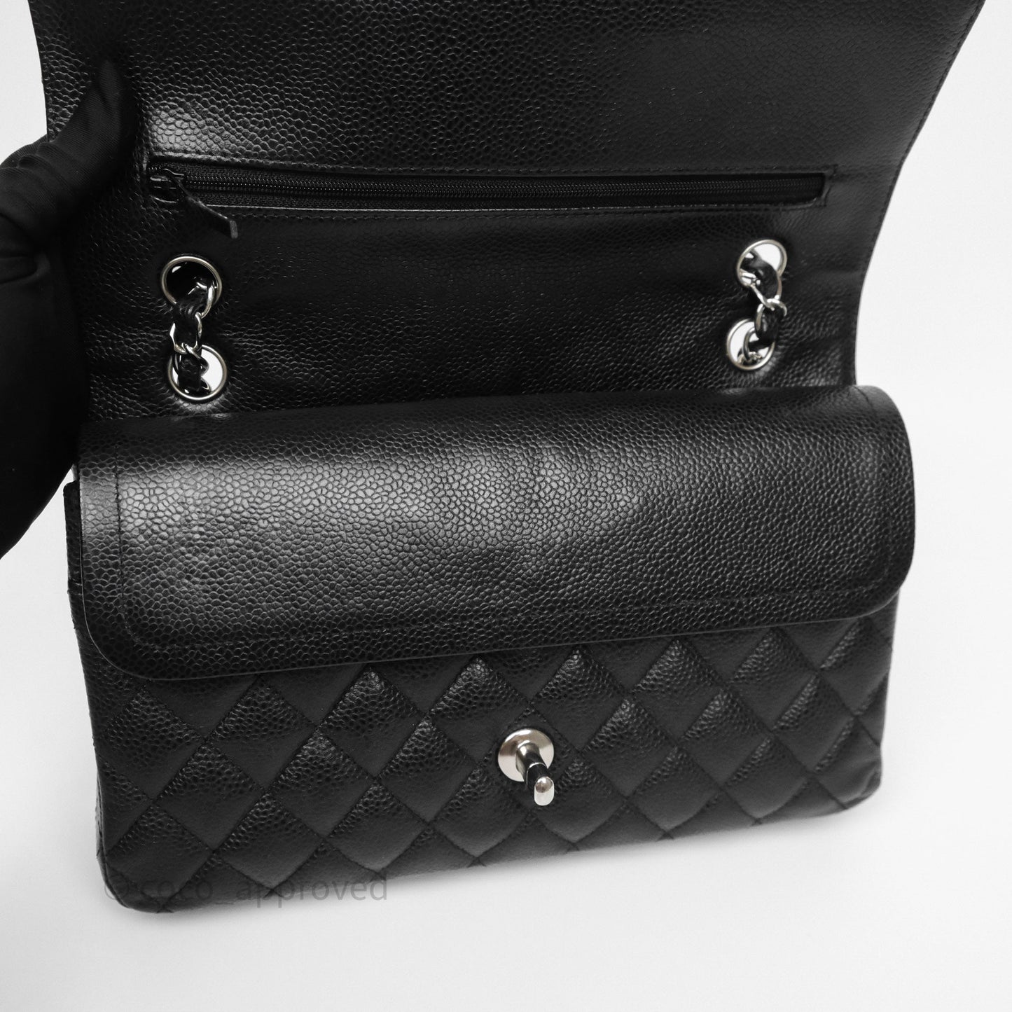 Chanel Classic M/L Medium Flap Quilted Black Caviar Silver Hardware