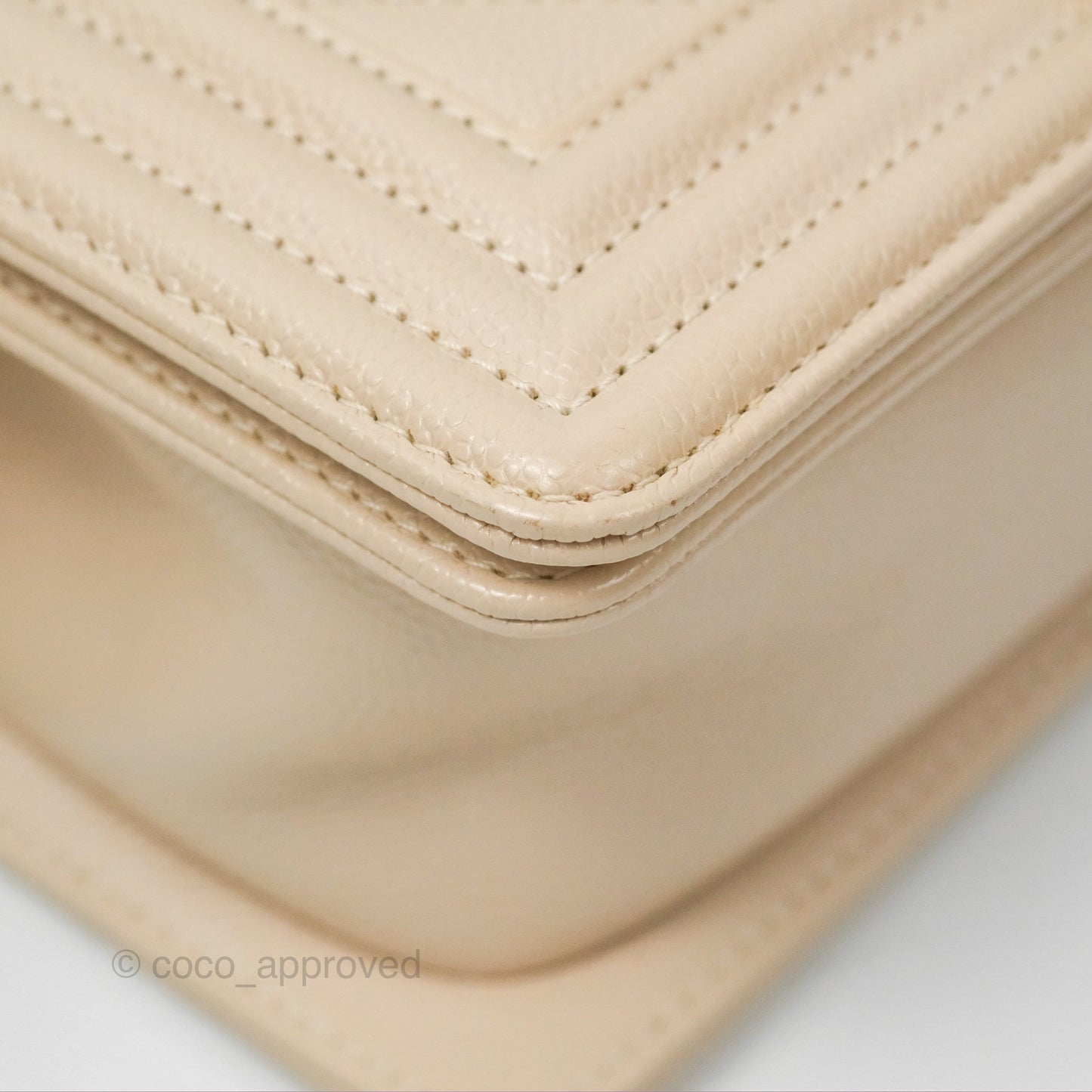 Chanel Chevron Small Boy Cream Ivory Caviar Aged Gold Hardware